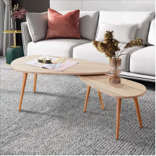 Moodne kohvilaudade komplekt (2-osaline) - kolmnurksed puidust küljelauad elutuppa ja kontorisse (suur, pruun)