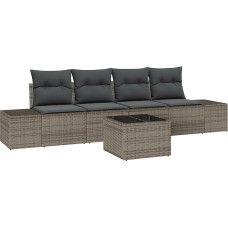 Rantry 5-teiliges Garten Sofa Set mit Kissen Grau Poly Rattan Gartenlounge Model3346929