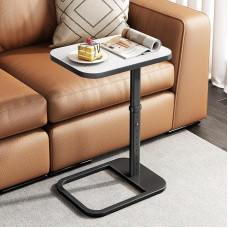 Kitstorack TV-taldrik, reguleeritava kõrgusega ja ümardatud metallist nurkadega suupistelaud diivanile diivanile voodile toolile elutuppa C-kujuline külglaud söögitoa või sülearvuti jaoks Väikesed ruumid Valge