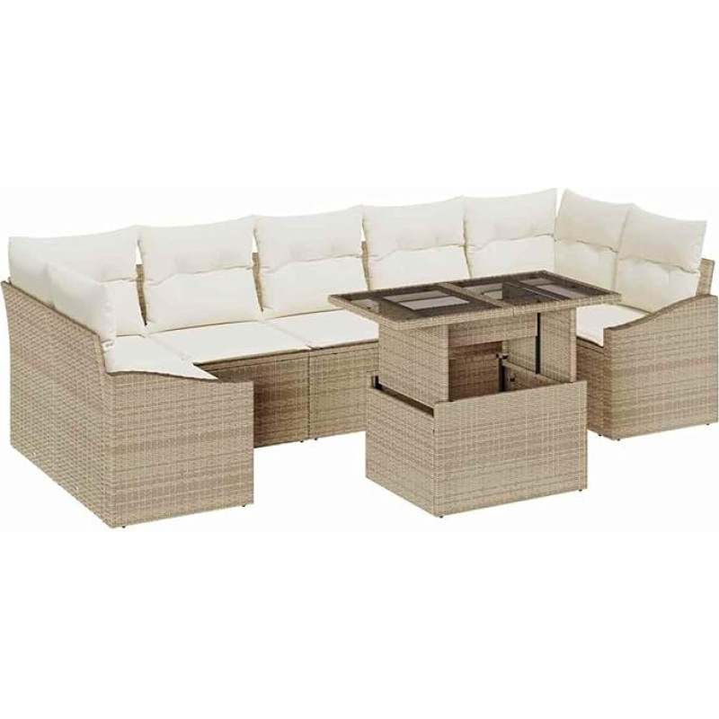 Rantry 8-teiliges Garten Sofa Set mit Kissen Beige Poly Rattan Gartenlounge Model3348957