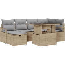 Rantry 7-teilige Garten Sofa Set mit Kissen Beige Poly Rattan Gartenlounge Model3361129