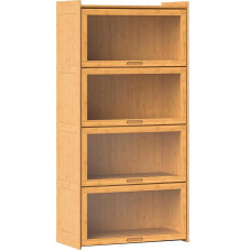 GIANTEX raamaturiiul, 4-kohaline raamaturiiul, 69 x 34 x 140 cm, bambusest ja akrüülist valmistatud vitriinkapp, seisev riiul raamatutele, toimikutele ja dekoratsioonidele, ustega riiul (naturaalne)