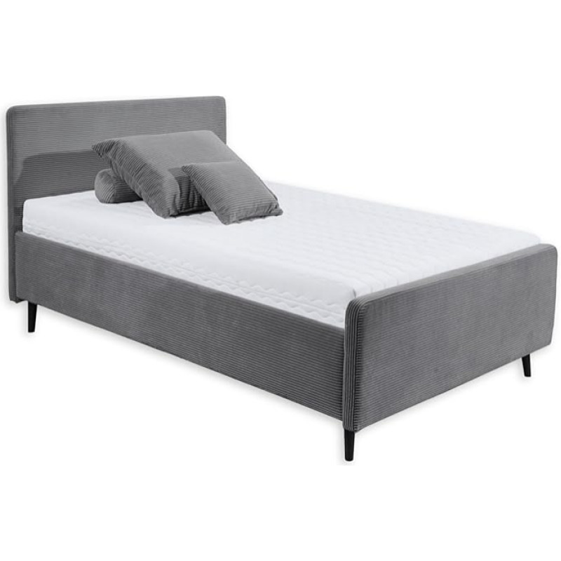 Stella Trading Peach pehmendusega voodiraam 120 x 200 cm, tumehall - moodne üheinimesevoodi koordi välimusega ja puidust jalgadega - 129 x 108 x 215 cm (B x K x S)