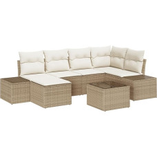 Rantry 7-teiliges Garten Sofa Set mit Kissen Braun Poly Rattan Gartenlounge Model3355810