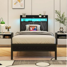 VERFARM 3ft Single voodiraam LED tuled Storage Polsterdatud peatugi ja laadimisalus Solid Metal Platform Bed Single suurus No Box Spring vaja müravaba