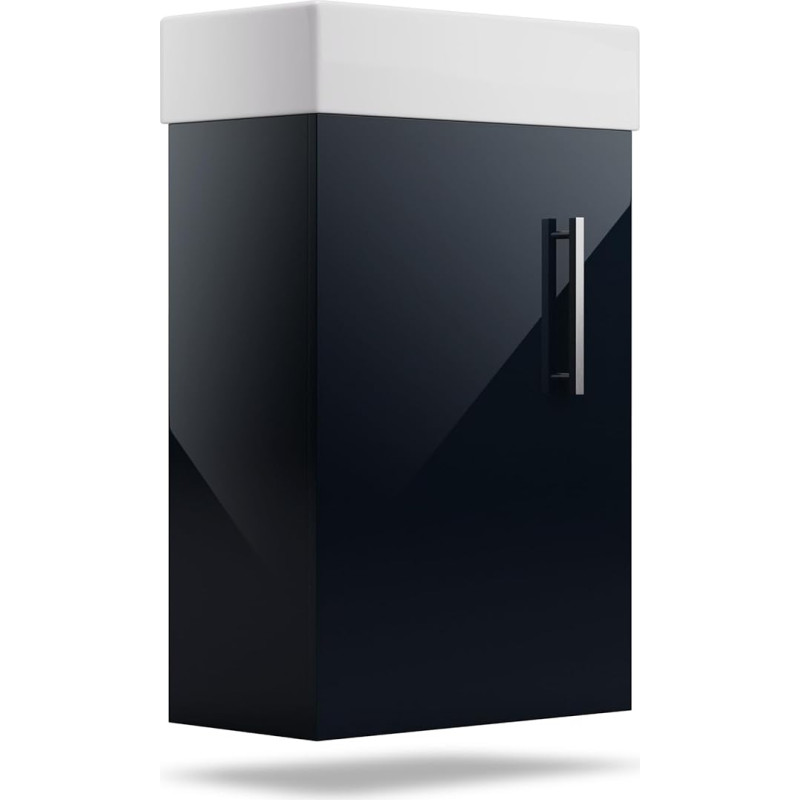 blumfeldt Johnstone vannitoa valamu koos aluskapiga - kõrge läikega must tualettruum keraamilise valamuga, niiskuskindel materjal ja pehmelt suletav kamber, lihtne paigaldus