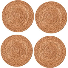 LOLIPPYY 4 Stück Runde Rattan Untersetzer Handgefertigt Hitzebeständig Isolierend Natürliche Tischsets für Tassen Gläser und Töpfe Vielseitig Einsetzbar