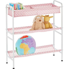 mDesign lastetoa riiul - kompaktne riiulisüsteem 3 riiuliga mänguasjade, raamatute, pehmed loomad jms jaoks. - Metallist ja sünteetilisest kiust valmistatud praktiline seisev riiul - roosa/valge