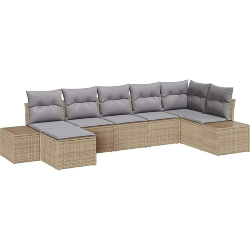 Rantry 7-teiliges Garten Sofa Set mit Kissen Beige Poly Rattan Gartenlounge Model3347150