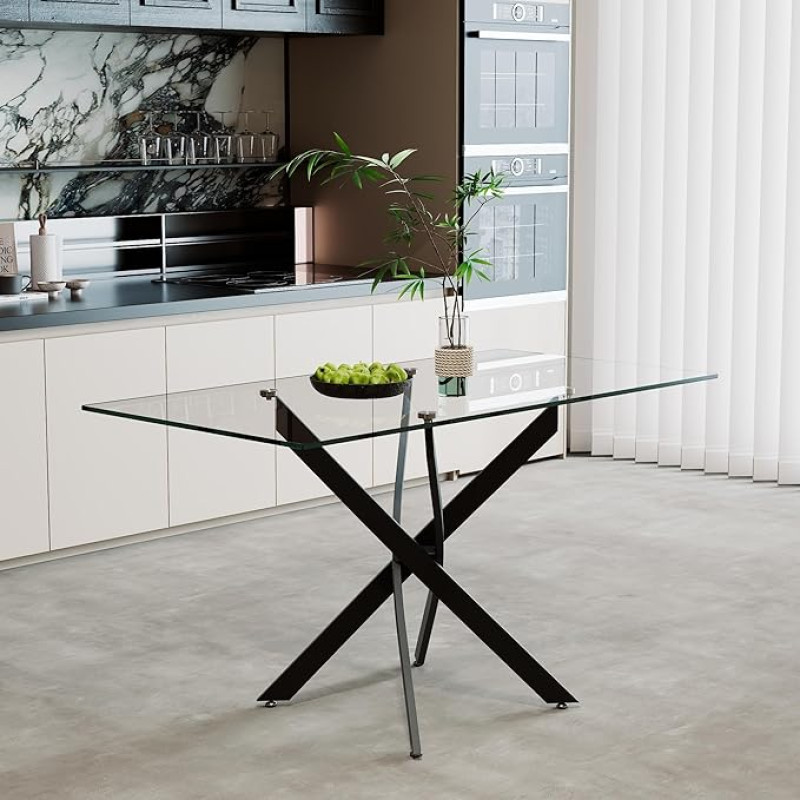 AOYA klaasist söögilaud Ristkülikukujuline söögilaud elutuppa laud kontorilaud Kaasaegne minimalistlik stiil Sobib kööki õppetöösse kontorisse Must