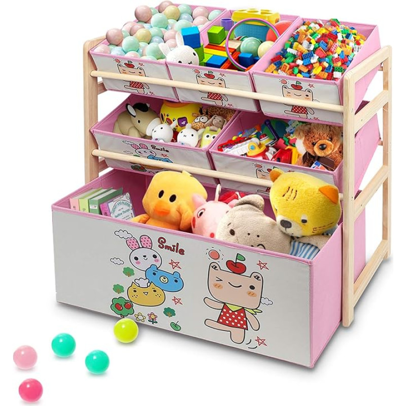 3-tasandiline kangast riiul lastele, mitmeotstarbeline lastekapp koos hoiustamise ja sektsioonidega, mänguasjariiul 6 eemaldatava kangakonteineriga lastetoas ja toas, defult., mänguline võluväli