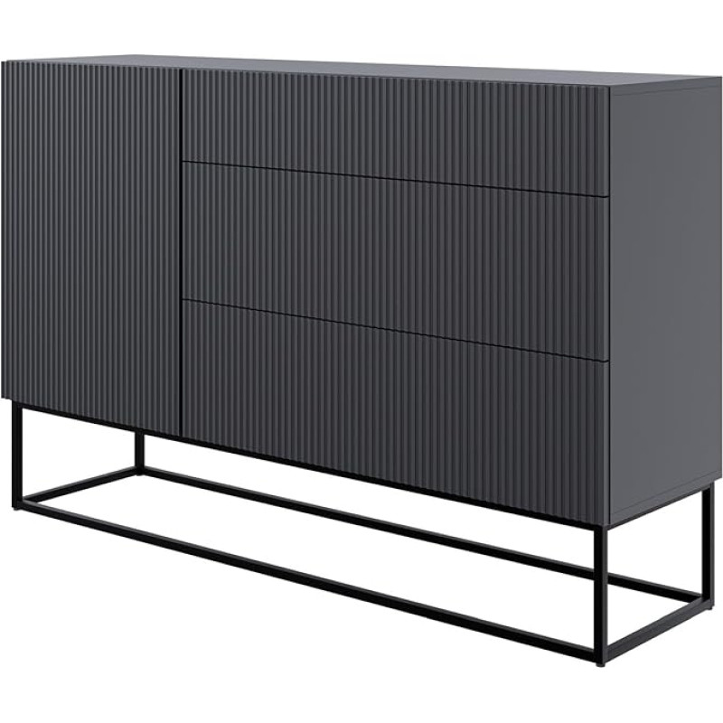 Selsey Veldio riidekapp 140 cm 3 sahtli ja 1 uksega mustad jalad