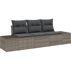 Rantry 3er Garten Diivan Set mit Kissen Grau Poly Rattan Gartenlounge Model3355588