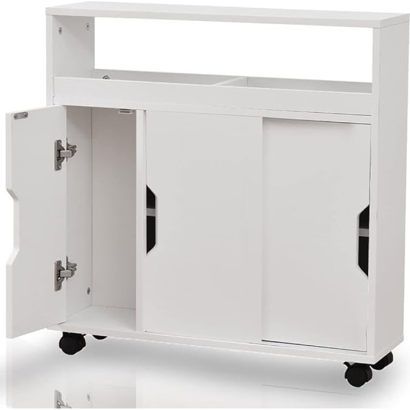 BAKAJI Vannituba ratastega kabinetikäru Slim Space Saving Multi-Purpose White Technical Wood Standard