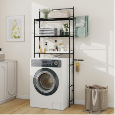 MallCreaty pesumasinakapp, WC riiul, 3-astmeline pesumasinariiul, rätikuriiul, ruumi säästev vannitoa jaoks, WC kohal, metallist, lihtne kokku panna, 65 x 166 x 24 cm (must)