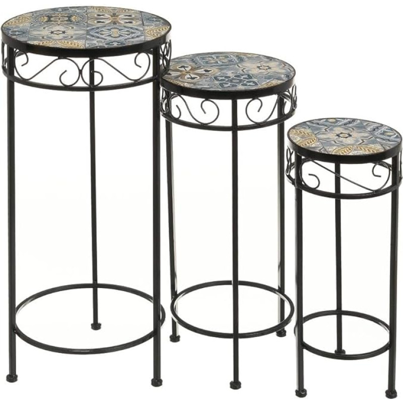 Set mit 3 Beistelltischen aus Metall in Schwarz