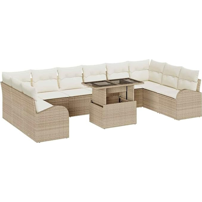 Rantry 11-teiliges Garten Sofa Set mit Kissen Beige Poly Rattan Gartenlounge Model3348717