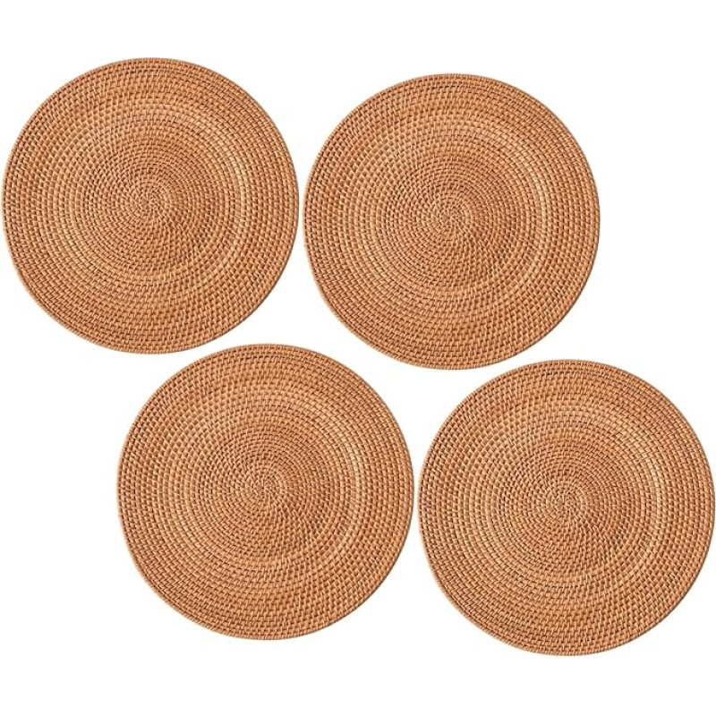 Warmhm 4 Stück Handgewebte Runde Rattan Untersetzer Hitzebeständig Isolierend Stilvolle Tischmatten für Getränke Kaffee Tee Hochzeit und Party