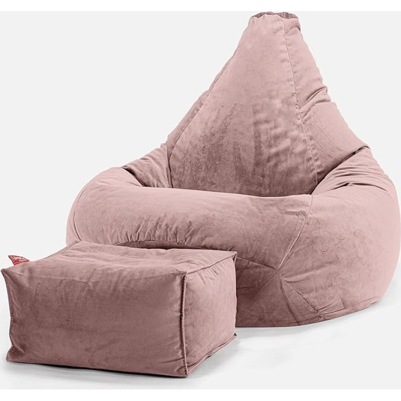 Lounge Pug, mängukott-tool koos tugitooliga, sametroosa sametiga