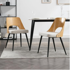 chairus 2 linasest linasest söögitoast koosnev komplekt Söögitooli akentseeritud toolid elutuppa Käetoeta köögitoolid puidust seljatoega (beež)