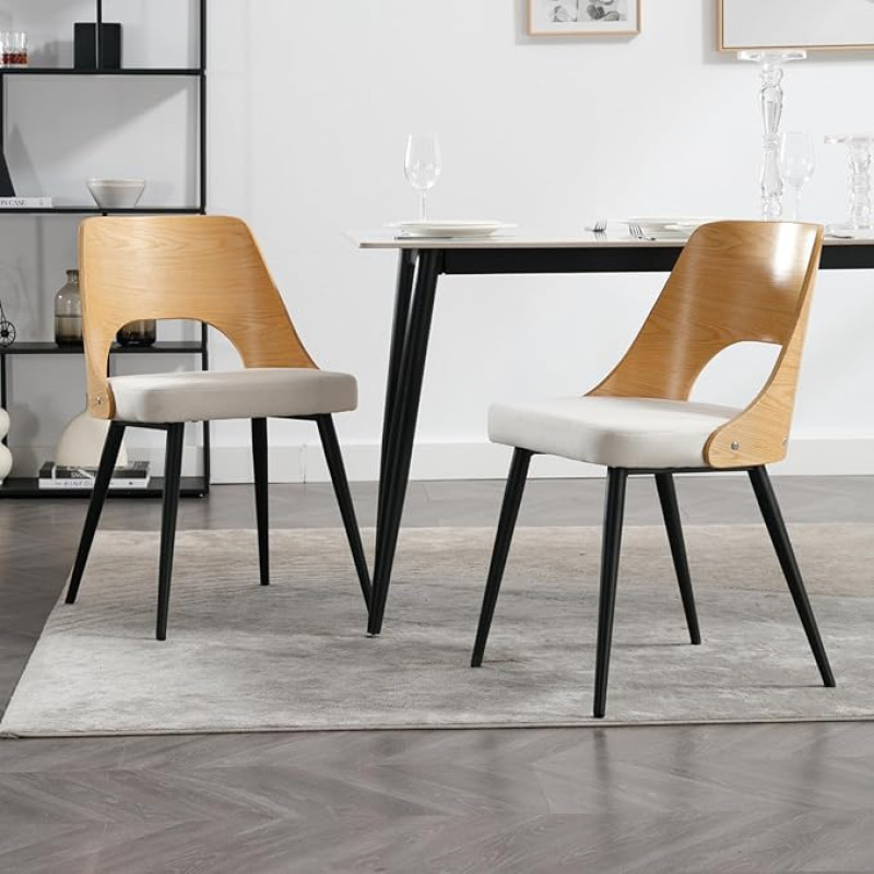 chairus 2 linasest linasest söögitoast koosnev komplekt Söögitooli akentseeritud toolid elutuppa Käetoeta köögitoolid puidust seljatoega (beež)