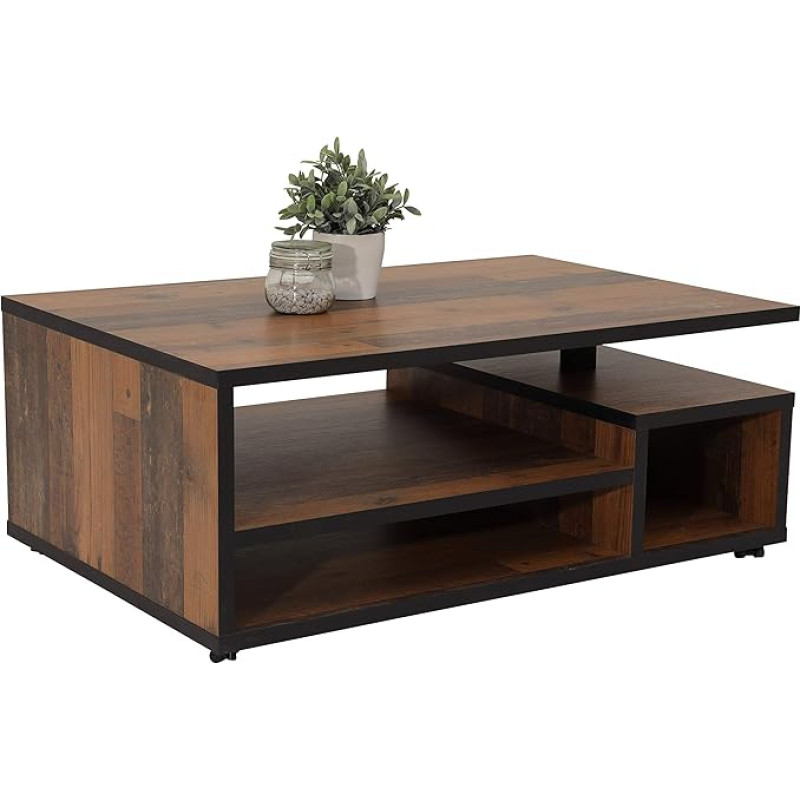 Hela Tische, Eike kohvilaud elutoa laud Melamiiniga kaetud vanapuust tammepuust palju hoiuruumi ratastel 110 x 68 x 50 cm