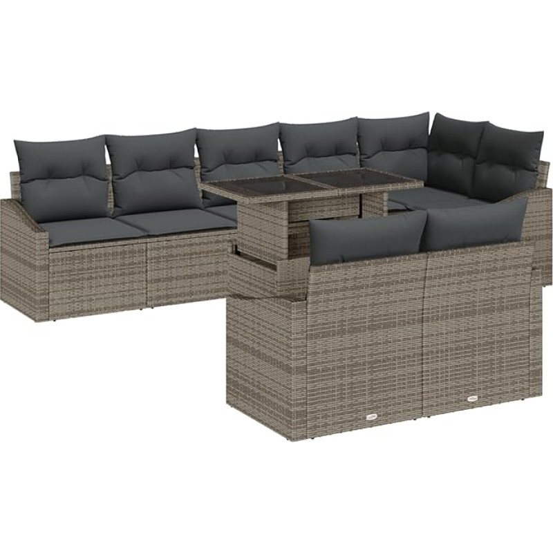 Rantry 9-teiliges Garten Sofa Set mit Kissen Grau Poly Rattan Gartenlounge Model3349025