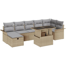 Rantry 8-teilige Garten Sofa Set mit Kissen Beiges Poly Rattan Gartenlounge Model3359687