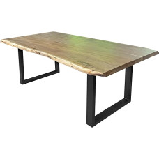 SAM Cali söögilaud 180 x 90 cm naturaalset värvi akaatsiapuidust U-raamiga metallist must topelt servad 25 + 25 mm