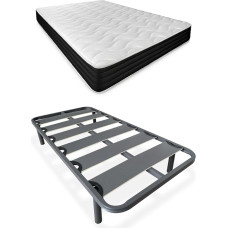 DUÉRMETE ONLINE Täisvoodi koos pöördvisko madratsiga (talvel/suvel) + tugevdatud lamellpõhi 40 x 30 mm metalljalgadega, keermestatud legeeritud terasest hall 90 x 190 cm