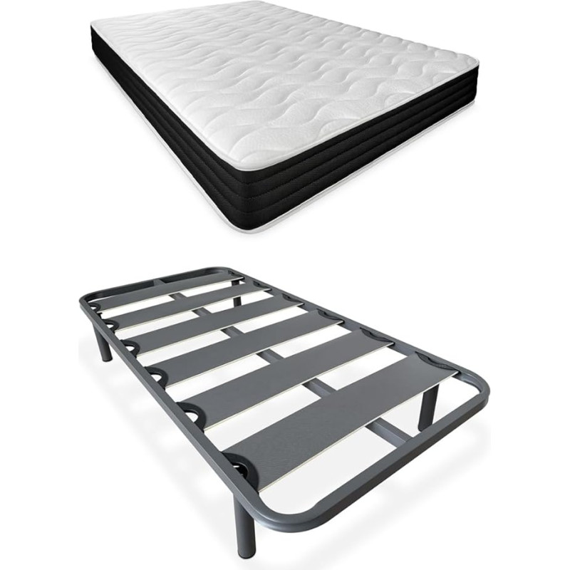 DUÉRMETE ONLINE Täisvoodi koos pöördvisko madratsiga (talvel/suvel) + tugevdatud lamellpõhi 40 x 30 mm metalljalgadega, keermestatud legeeritud terasest hall 90 x 190 cm