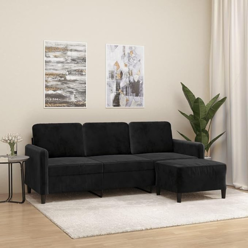 ZEYUAN 3201179 3-kohaline diivan koos tugitooliga, must, 180 cm, samet, Lounge diivan, Diivanid ja diivanid, Relax diivan, Diivan elutuppa, Diivan magamisfunktsiooniga