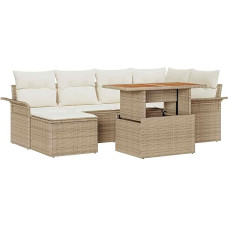 Rantry 7-teiliges Garten-Sofa-Set mit Kissen Beige Poly Rattan Gartenlounge Model3358094