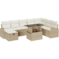 Rantry 9-teilige Garten Sofa Set mit Kissen Beige Poly Rattan Gartenlounge Model3359778