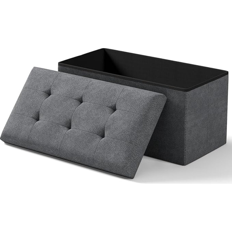 OS MOTOR Ottoman-Bank, zusammenklappbar, mit Fußstütze, 38,1 x 76,2 x 38,1 cm, Bettbank, Spielzeugbox, Aufbewahrungskiste, für Wohnzimmer, Schlafzimmer, Flur, Eingang, Dunkelgrau