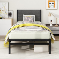 Ühe voodi raam koos polsterdatud peaplaadiga, raskeveokite platvormi voodiraamid metallrestidega, ei vaja kastivedrusid ja lihtne kokkupanek, hall üheinimesevoodi