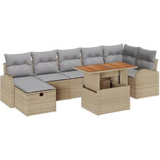 8-teilige Garten Sofa Set mit Kissen Beige Poly Rattan Gartenlounge Model3359976