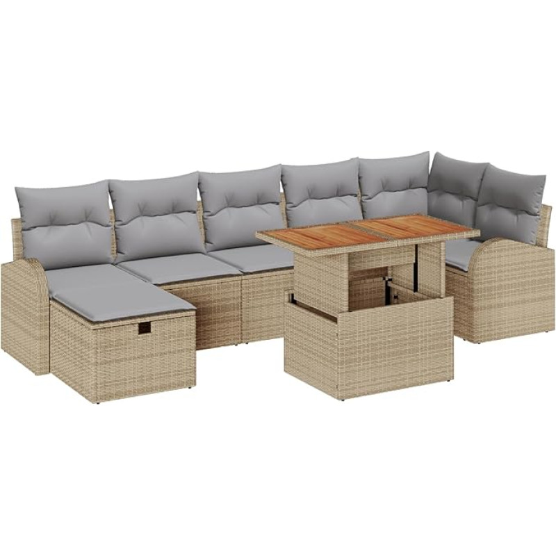 8-teilige Garten Sofa Set mit Kissen Beige Poly Rattan Gartenlounge Model3359976