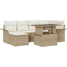 7-teiliges Garten-Sofa-Set mit Kissen Beige Poly-Rattan Gartenlounge Model3348317