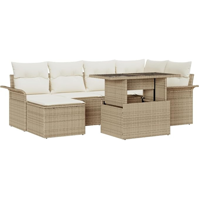 7-teiliges Garten-Sofa-Set mit Kissen Beige Poly-Rattan Gartenlounge Model3348317