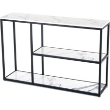 Esiku konsoollaud marmorplaadiga ja metallraamiga - kitsas diivanilaud elutuppa, 3 riiuliga esiku laud - must kaasaegne konsoolne riiulimööbel