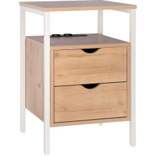 ONVAYA® Kõrvallaud pistikupesadega, kahe USB-pordi ja kahe pistikupesaga, reguleeritavad jalad, kaasaegne disain, ruumi ime kahe sahtli ja kahe riiuliga, öökapp koos pistikupesaga