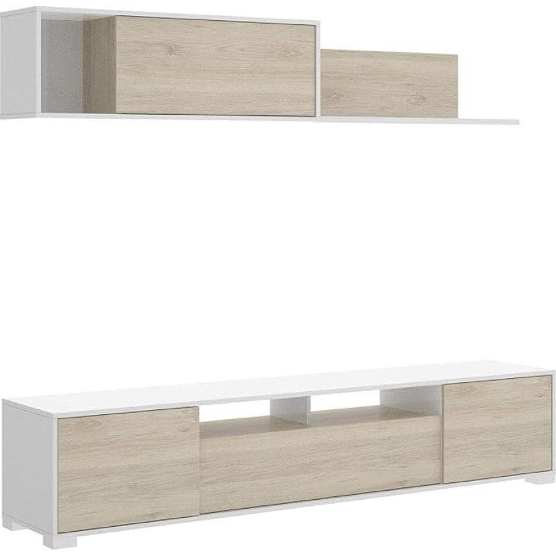 Dmora - Gruf seinasüsteem, teleripult, elutoa komplekt, mitmeotstarbeline elutoa mööbel, 200 x 41 x 180 cm, tamm ja valge
