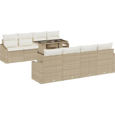 Rantry 9-teiliges Garten Sofa Set mit Kissen Beige Poly Rattan Gartenlounge Model3348967