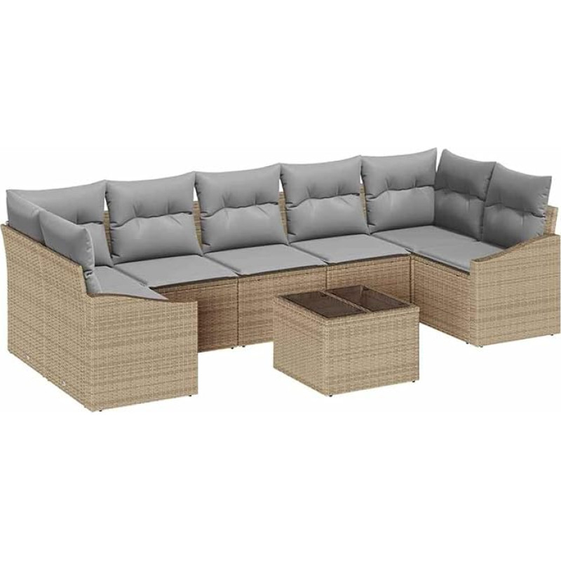 Rantry 8-teiliges Garten Sofa Set mit Kissen Beige Poly Rattan Gartenlounge Model3346640