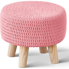 Wimarsbon Pouf Ottoman, 100% puuvillane kootud Boho jalahoob, ümmargune jalahoob libisemisvastaste puidust jalgadega, kodudekoratsioon, käsitsi valmistatud pouf, vaba aja veetmise põrandapõrandale mõeldud elutuba (roosa) (roosa)