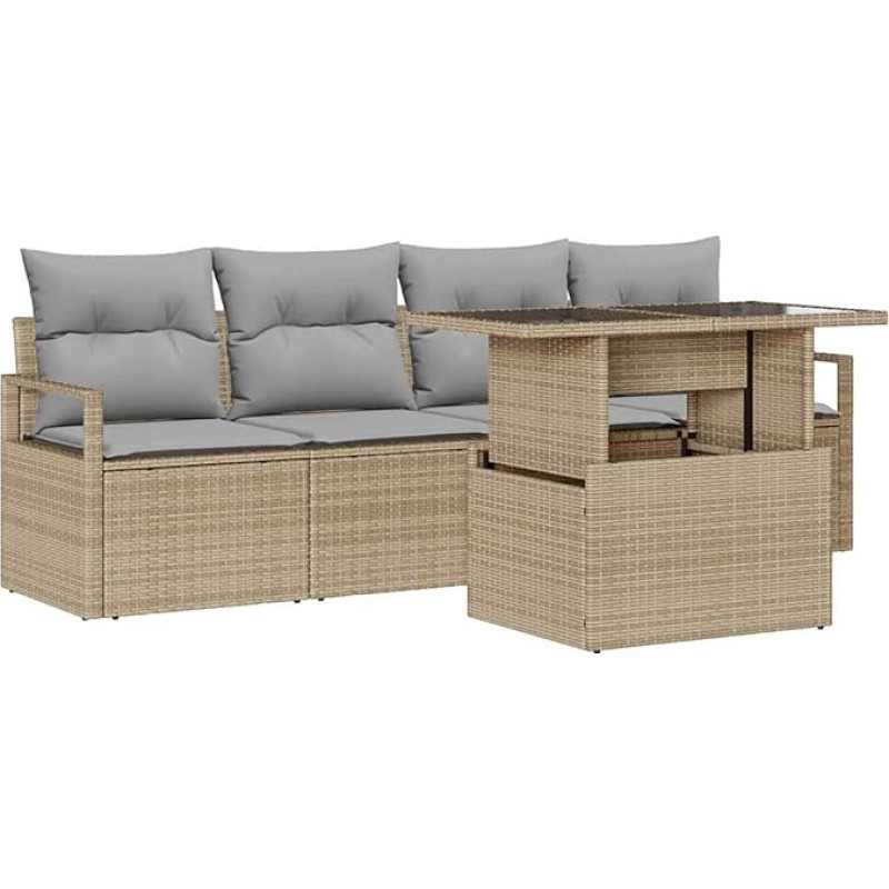 Rantry 5-teiliges Garten-Sofa-Set mit Kissen Beige Poly Rattan Gartenlounge Model3357463