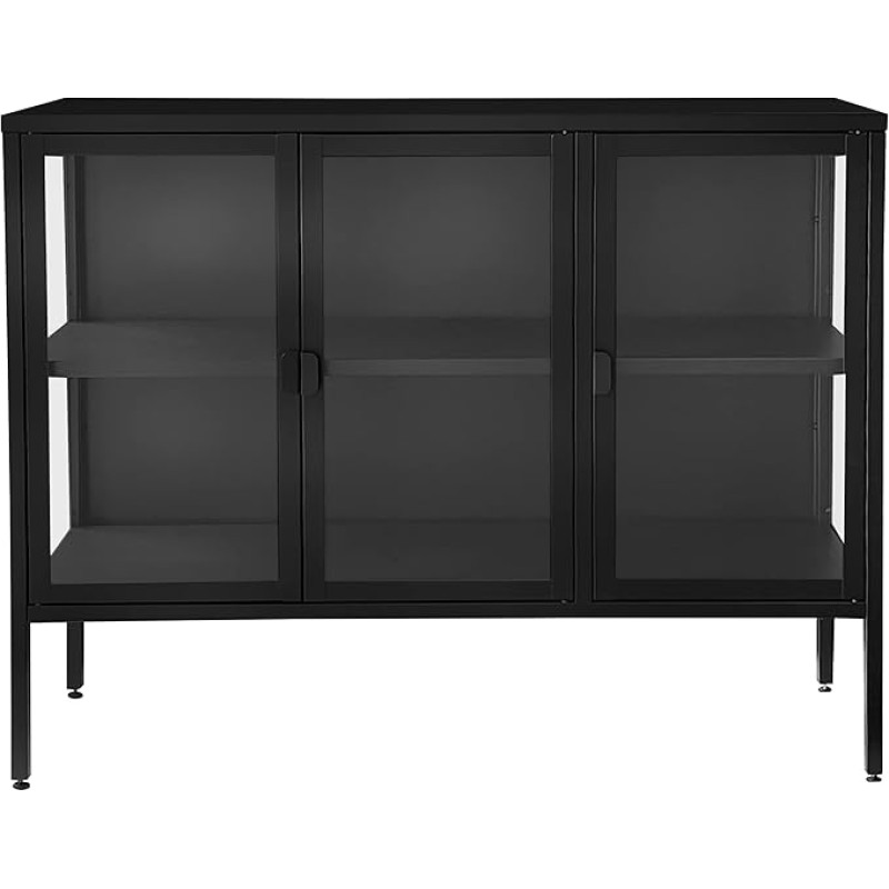 Osoltus Cube Vitriinkapp Sideboard klaasist kapp terasest must Industrial 100 cm (100 x 80 cm)