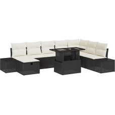 Rantry 9-teiliges Garten Sofa Set mit Kissen Schwarz Poly Rattan Gartenlounge Model3361226