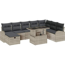 Rantry 9-teiliges Garten-Sofa-Set mit Kissen in Hellgrau Poly Rattan Gartenlounge Model3359779